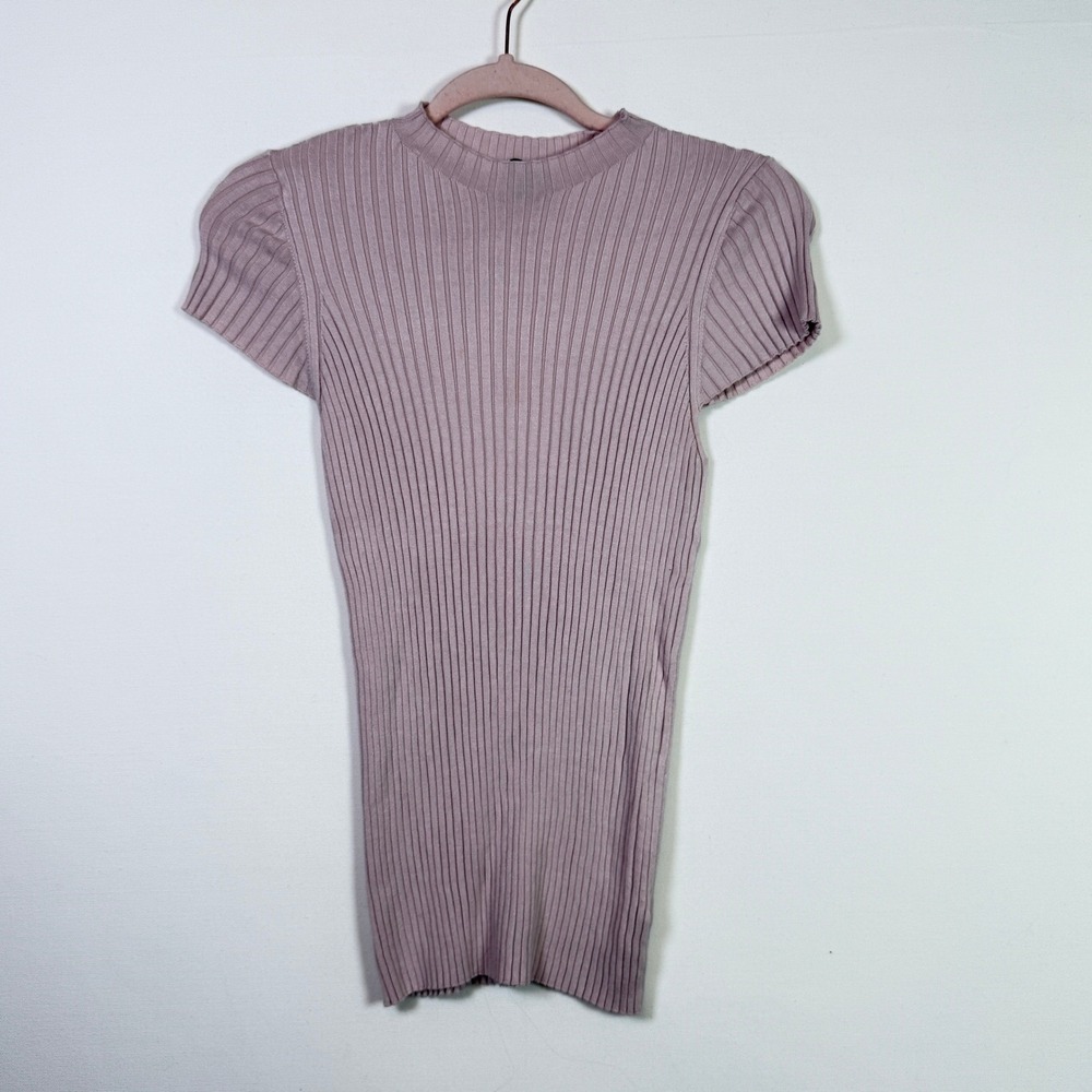 EXPRESS Mauve Pink Ribbed Puff Sleeve Mock Neck Knit Top Large